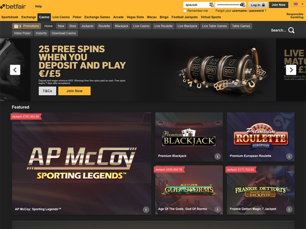 Betfair Casino Screenshot